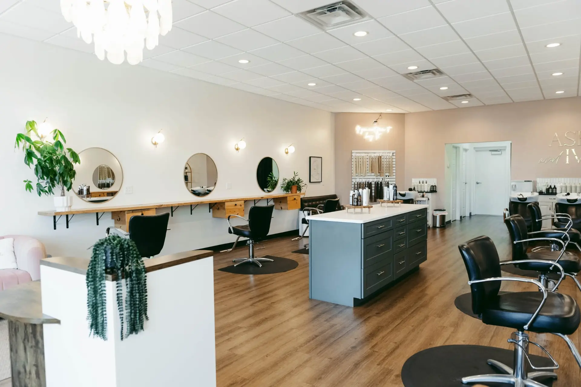 Ash and Ivy organic hair salon interior in Evans, GA
